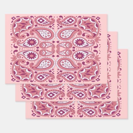 Pretty Paisley Pattern Shades of Pink White Flower Wrapping Paper Sheets