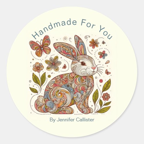 Pretty Paisley Rabbit Handmade For You  Classic Round Sticker