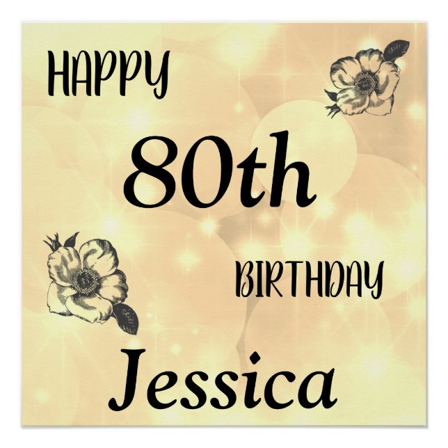 Pretty Pale Gold sparkle Happy 80th Birthday Poster (Front)