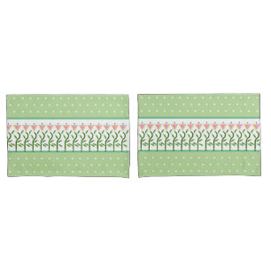 Pretty pale greenand white spots and floral border pillow case