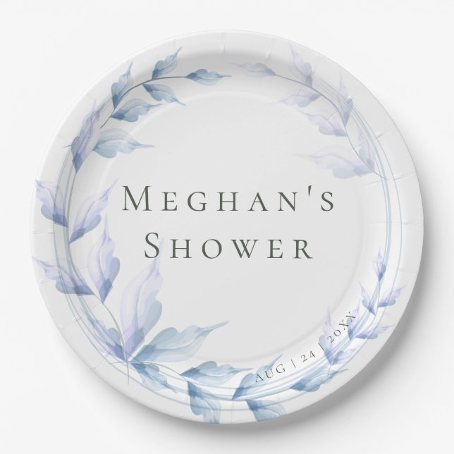 Pretty Pale Lilac  Dusty Blue Foliage Bridal Paper Plates (Front)
