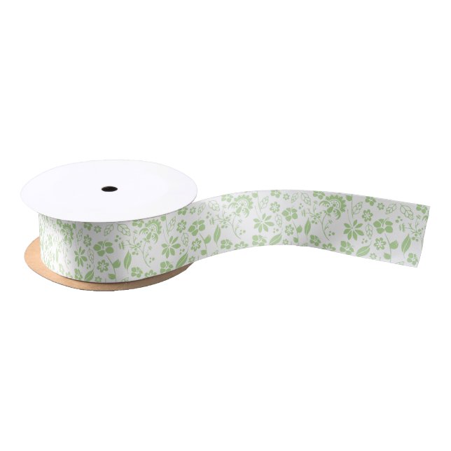 Pretty Pale Lime Green Tropical Spring Flowers Satin Ribbon (Spool)