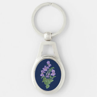 Pretty Pale Mauve Violets on Dark Blue Keychain