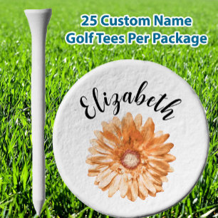 Pretty pale orange daisy flower custom name womens golf tees