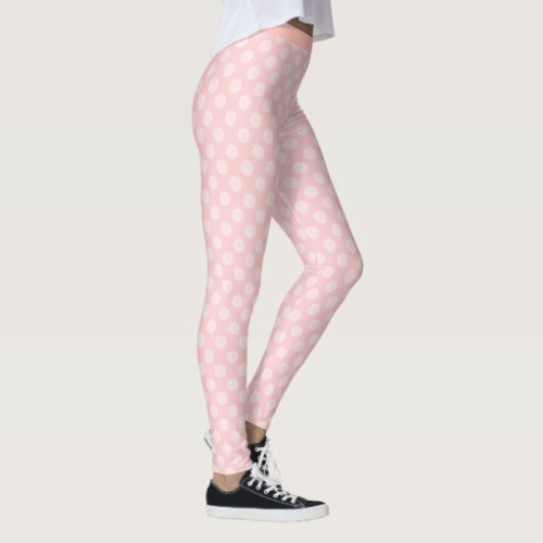 Pretty Pale Pink Polka Dots Yoga Pants Leggings