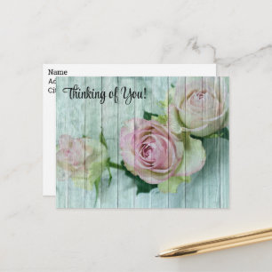 Pretty Pale Pink Roses Vintage Thinking of You Postcard