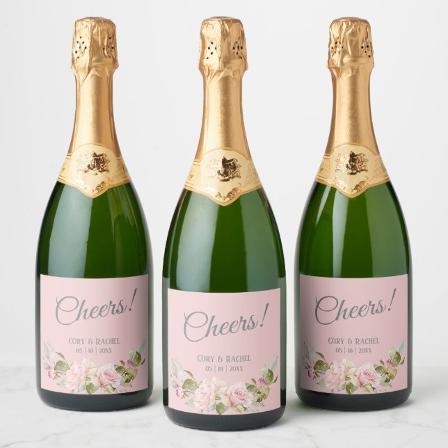 Pretty Pale Purple Pink Roses Wedding  Sparkling Wine Label (Bottles)