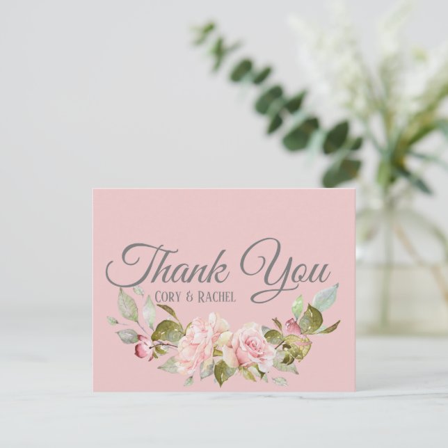 Pretty Pale Purple Pink Roses Wedding Thank You Card (Standing Front)