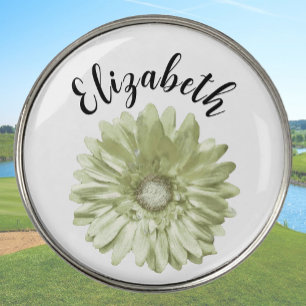 Pretty pale yellow daisy flower custom name womens golf ball marker