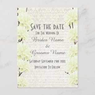 Pretty pale yellow floral save the date announcement postcard