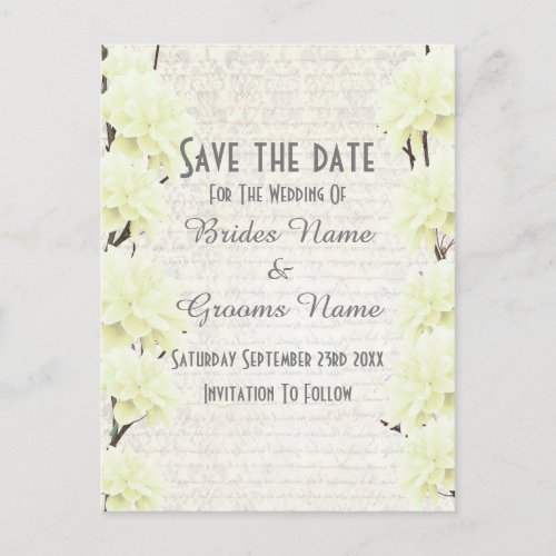 Pretty pale yellow floral save the date announcement postcard
