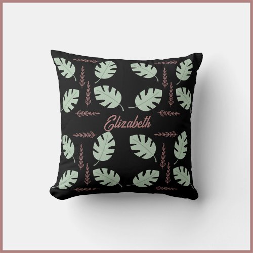 Pretty Palm  Branch Sage Green  Dusty Rose Pink Throw Pillow