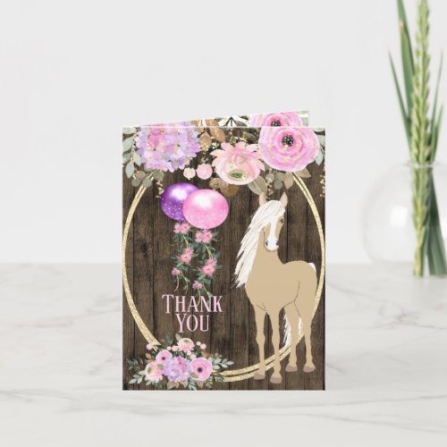 Pretty Palomino Horse and Flowers on Barnwood Thank You Card