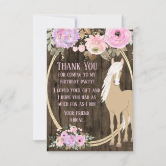 Pretty Palomino Horse and Flowers on Barnwood Thank You Card
