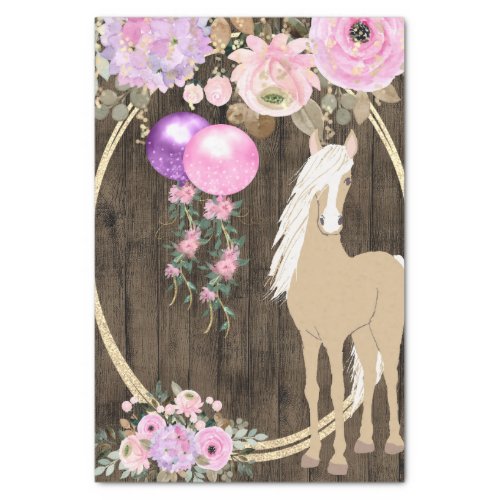 Pretty Palomino Horse and Flowers on Barnwood  Tissue Paper