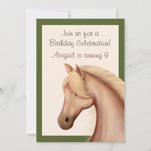 Pretty Palomino Horse Birthday Invitation  Girls