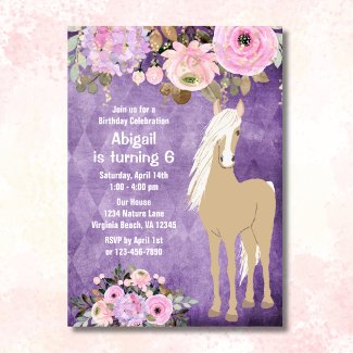 Pretty Palomino Horse Pink Purple Floral Birthday