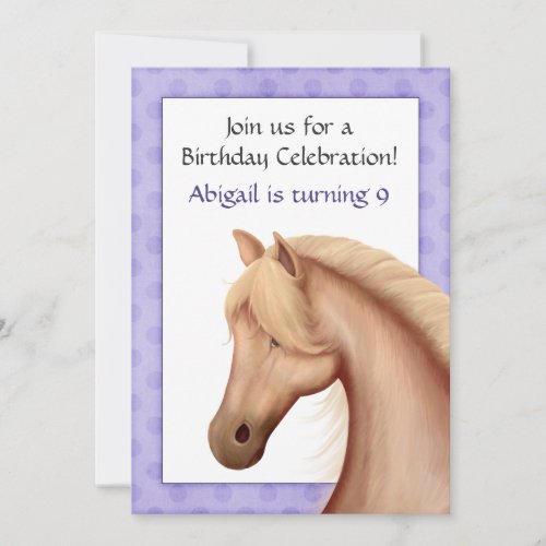 Pretty Palomino Horse Purple Birthday Invitation