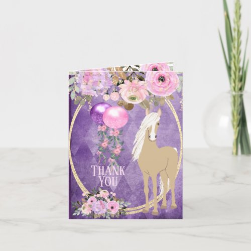 Pretty Palomino Pink and Purple Flowers Horse Thank You Card