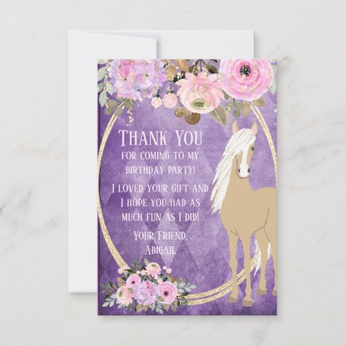 Pretty Palomino Pink and Purple Flowers Horse Thank You Card