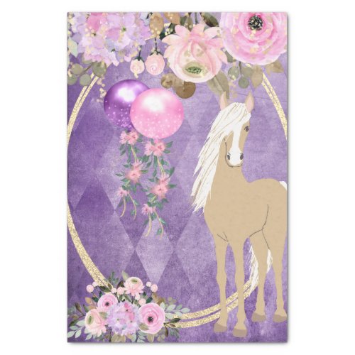 Pretty Palomino Pink and Purple Flowers Horse Tissue Paper