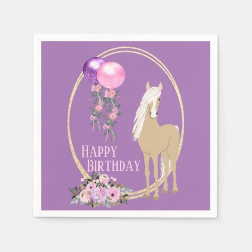 Pretty Palomino Pink Purple Flowers Horse Birthday Napkins