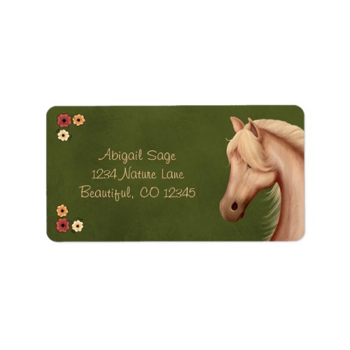 Pretty Palomino Pony and Flowers Horse Address Label