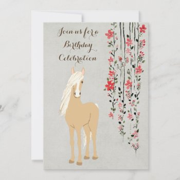 Pretty Palomino Pony And Flowers Horse Birthday Invitation by TheCutieCollection at Zazzle