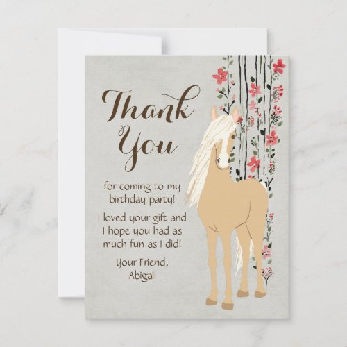 Pretty Palomino Pony and Flowers Horse Thank You Card