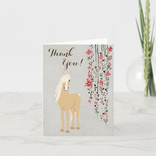 Pretty Palomino Pony and Flowers Horse Thank You Card