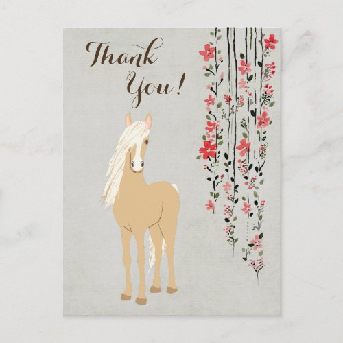 Pretty Palomino Pony and Flowers Horse Thank You Postcard