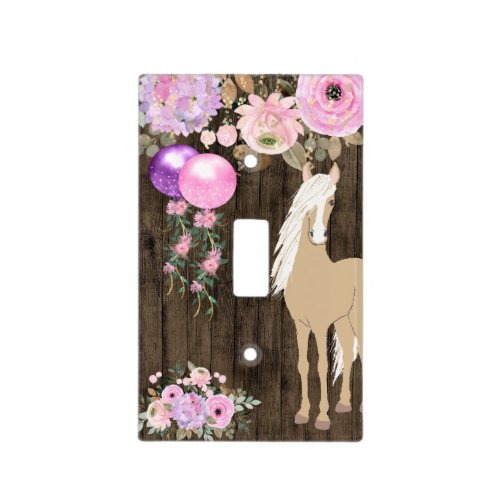 Pretty Palomino Pony and Flowers on Barnwood Horse Light Switch Cover