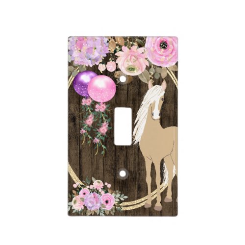 Pretty Palomino Pony and Flowers on Barnwood Horse Light Switch Cover