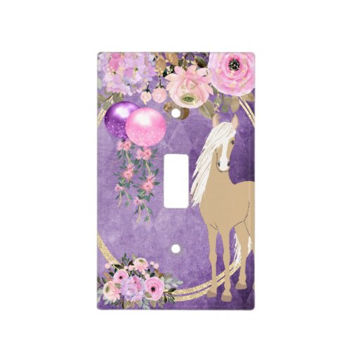 Pretty Palomino Pony and Flowers Pink Purple Horse Light Switch Cover