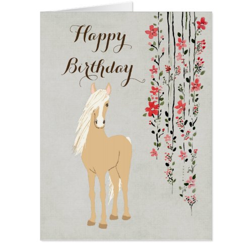 Pretty Palomino Pony Flowers Horse BIG Birthday Card