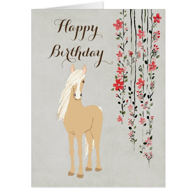 Pretty Palomino Pony Flowers Horse BIG Birthday Card (Front)