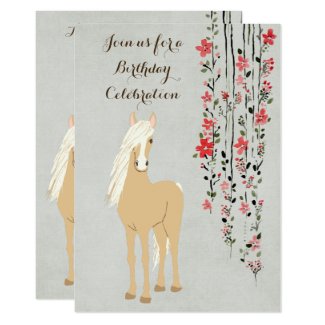 Pretty Palomino Pony Flowers Horse Birthday Invite
