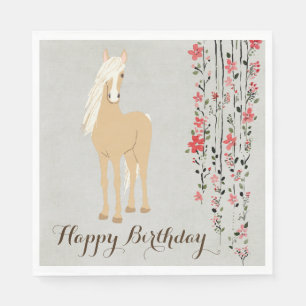 Pretty Palomino Pony Flowers Horse Happy Birthday Napkins