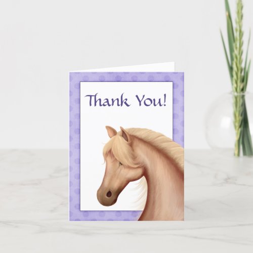 Pretty Palomino Pony with Purple Frame Horse Thank You Card