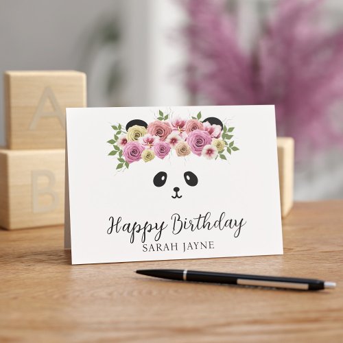 Pretty Panda Girl Personalized Happy Birthday Card