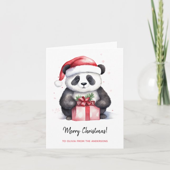 Pretty Panda Santa Merry Christmas Card (Front)