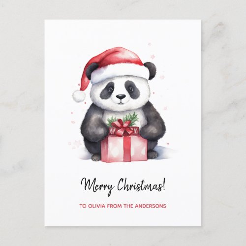 Pretty Panda Santa Merry Christmas Holiday Postcard