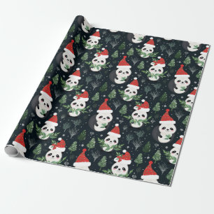 Pretty Panda Santa Winter holiday pattern Wrapping Paper