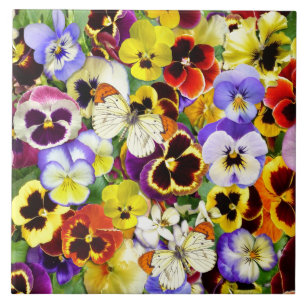 Pretty Pansies and butterflies Ceramic Tile