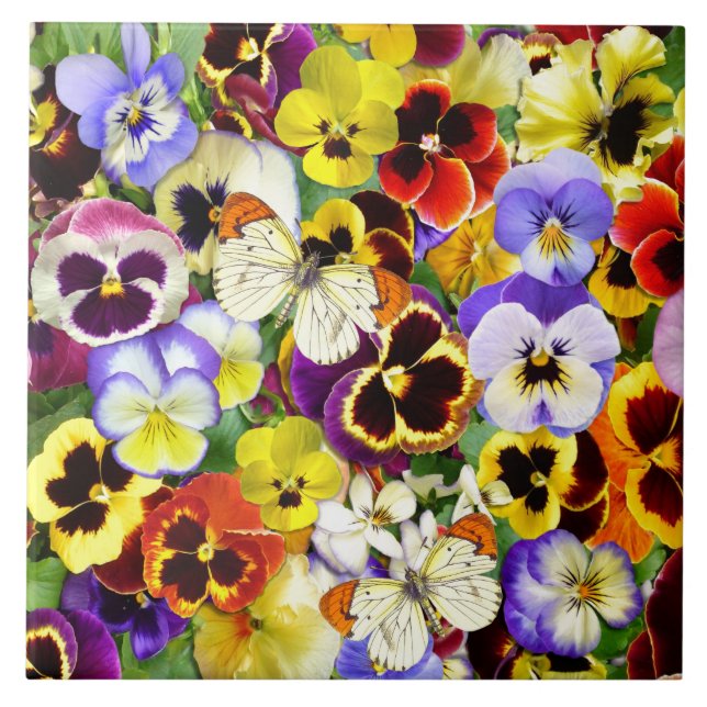 Pretty Pansies and butterflies Ceramic Tile (Front)