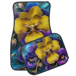 Pretty pansies art car floor mat