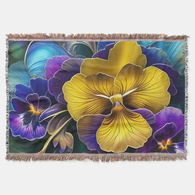 Pretty pansies art throw blanket (Front)