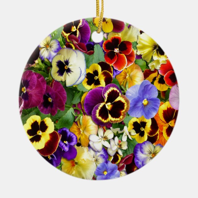 Pretty Pansies Ceramic Ornament (Front)