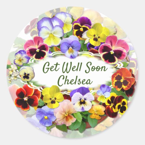 Pretty Pansies Get Well Wishes Classic Round Sticker