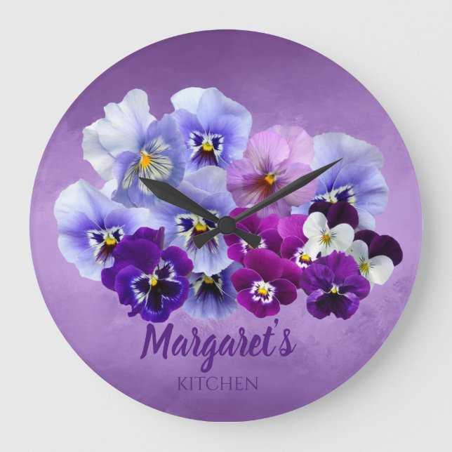 Pretty Pansies Personalized Floral Kitchen Clock (Front)